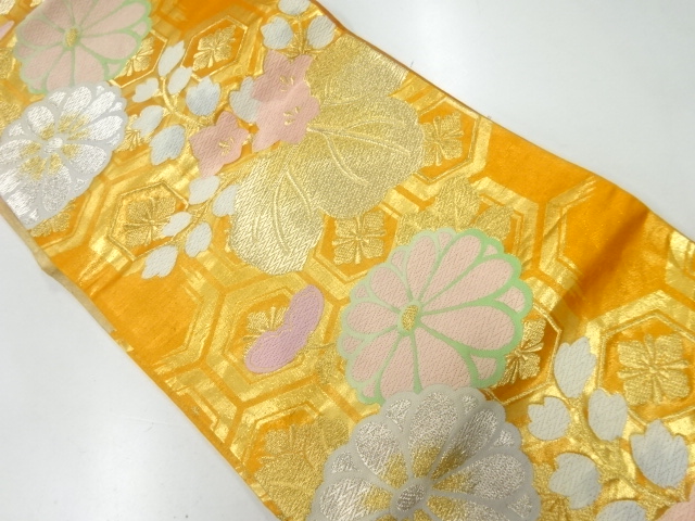 アンティーク　菊桐模様織出し袋帯（着用可）